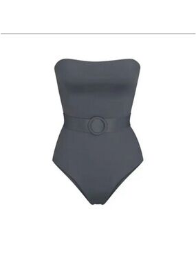 SKIMS Strapless Belted One-Piece Swimsuit in Charcoal